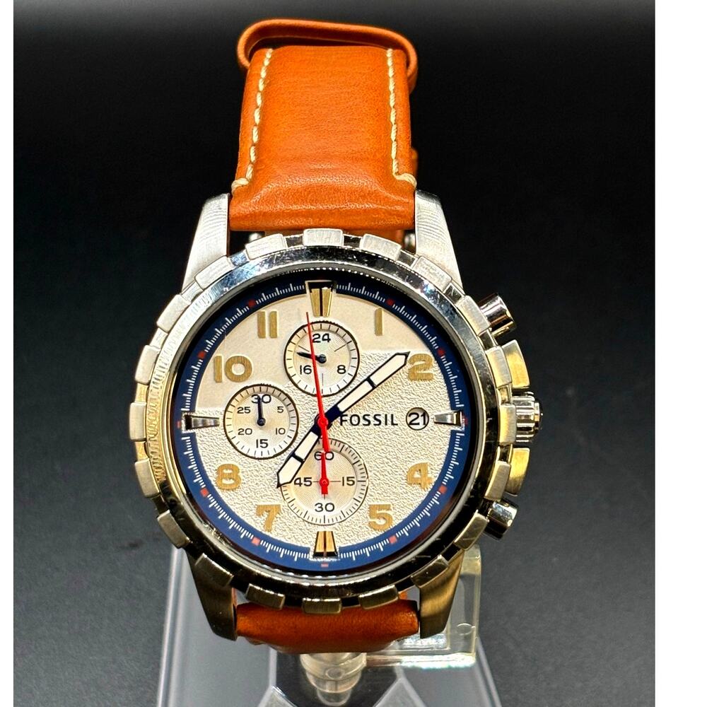 Fossil Dean FS5069 Men’s Chronograph Silver Dial Brown Leather Watch 45mm - Picture 7 of 17